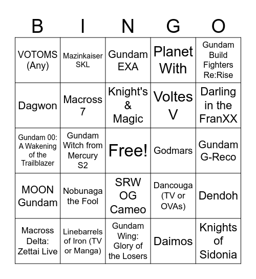 SRW Y Bingo Card