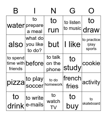 U1L1 Vocabulary Bingo Card