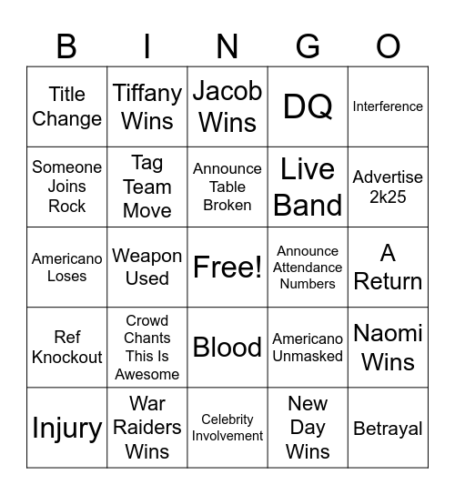 Wrestlemania Night 1 Bingo Card