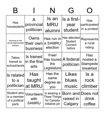 Student Connect Selfie Bingo Card