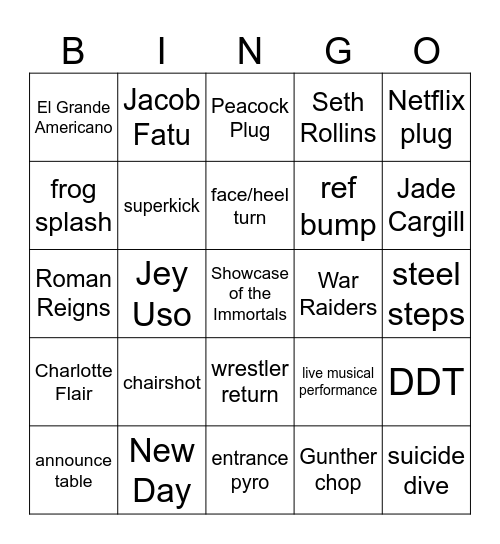 WrestleMania Night One Bingo Card