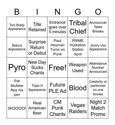 WrestleMania 41 Bingo Card