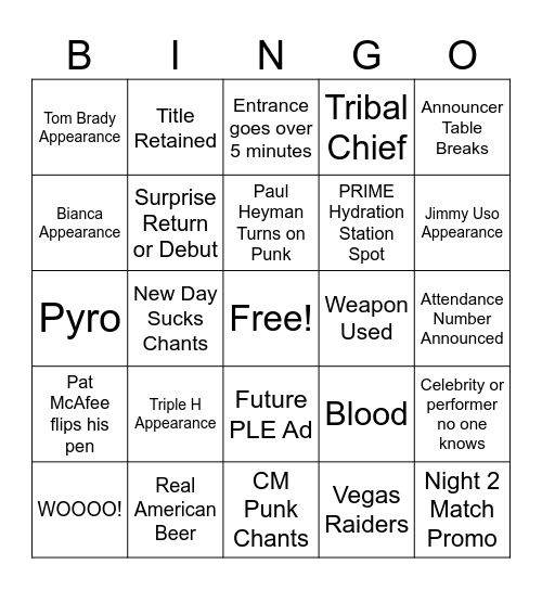 WrestleMania 41 Bingo Card