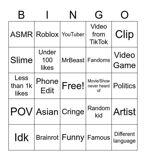 Untitled Bingo Card