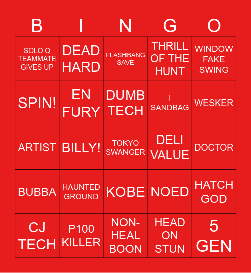 SURV Bingo Card