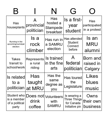 Student Connect Selfie Bingo Card