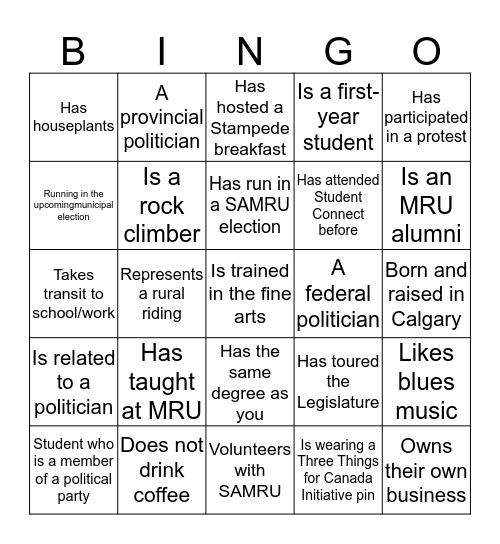 Student Connect Selfie Bingo Card