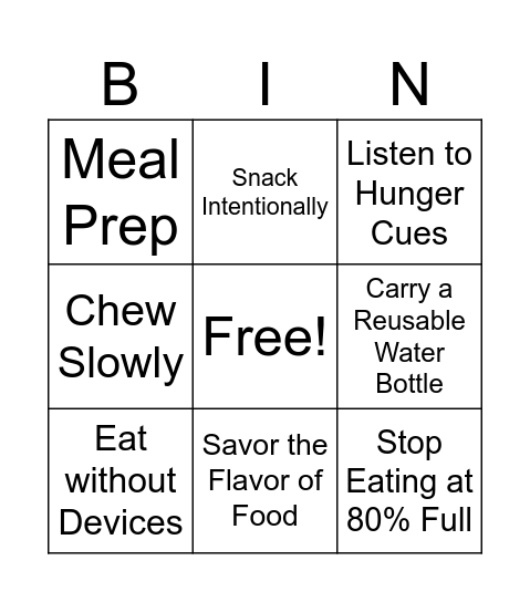 Mindful Eating Bingo Card