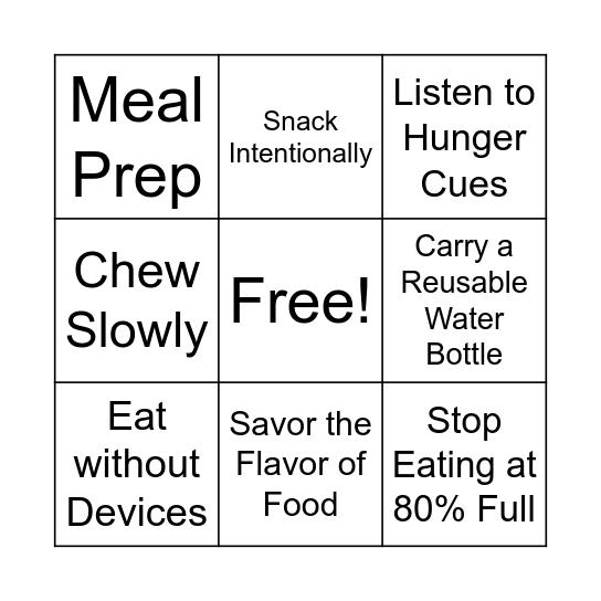Mindful Eating Bingo Card