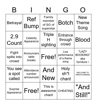 WrestleMania! Bingo Card