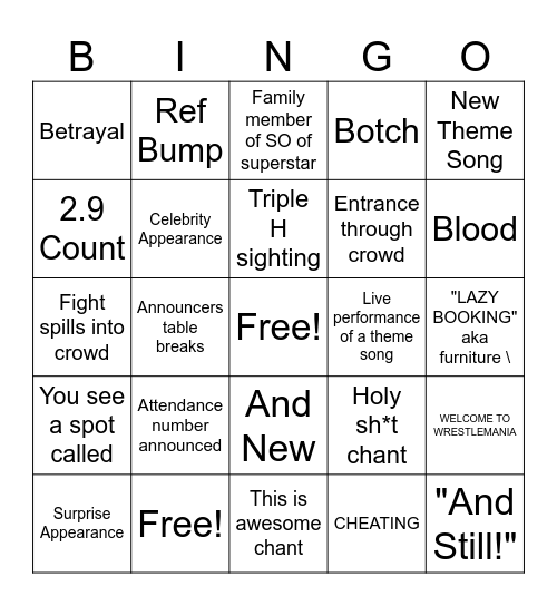 WrestleMania! Bingo Card
