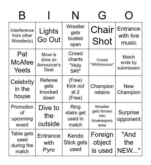 Wrestlemania 2025 Bingo Card