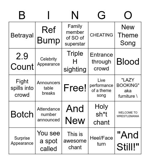 WrestleMania! Bingo Card