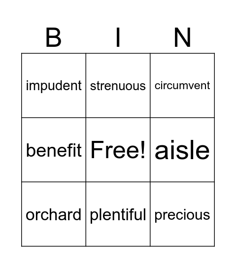 Vocabulary April 21-28 Bingo Card