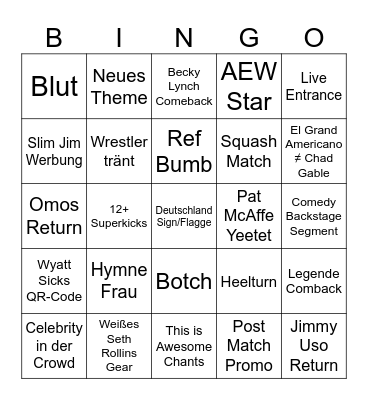 Wrestlemania Night 1 Bingo Card