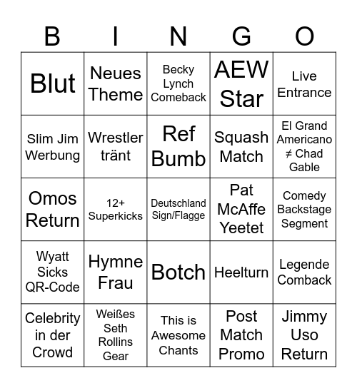 Wrestlemania Night 1 Bingo Card