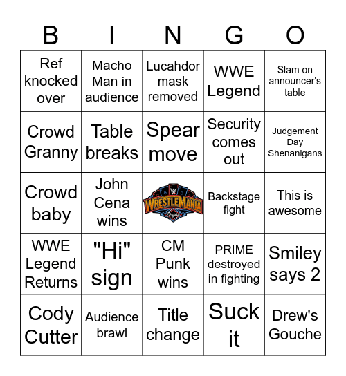 WrestleMania 41 Bingo Card