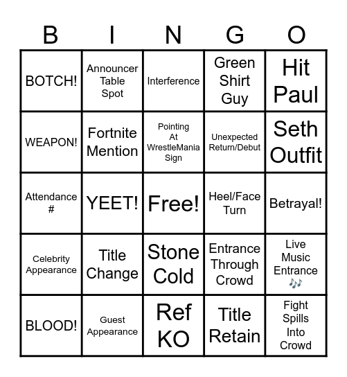 WrestleMania 41 Night 1 Bingo Card