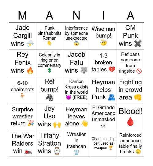 WrestleMania 41 - Night 1 Bingo Card