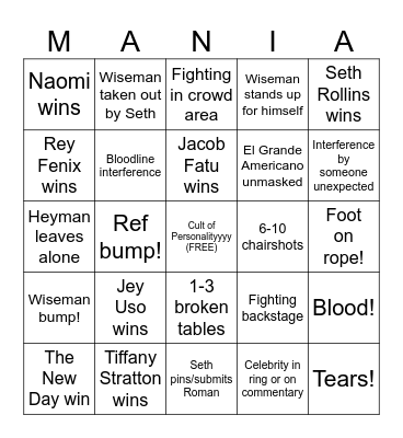 WrestleMania 41 - Night 1 Bingo Card