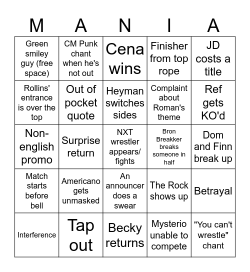 Wrestlemania 41 Bingo Card