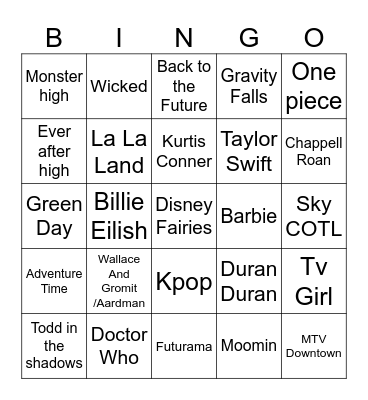 Fandom Bingo Card