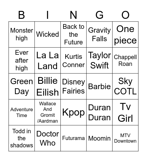 Fandom Bingo Card