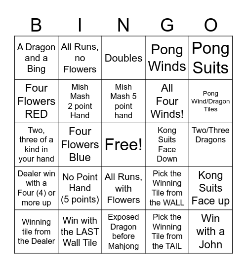 Mahjong Bingo Card