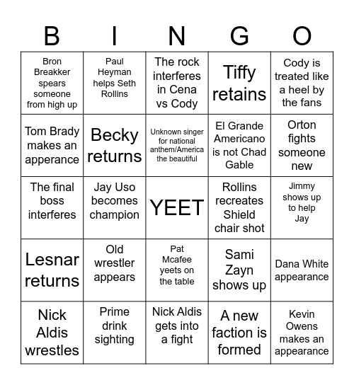 WrestleMania 41 Bingo Card