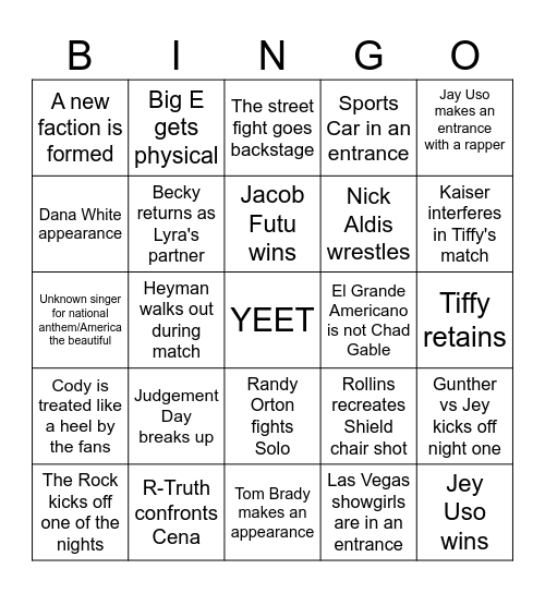 WrestleMania 41 Bingo Card