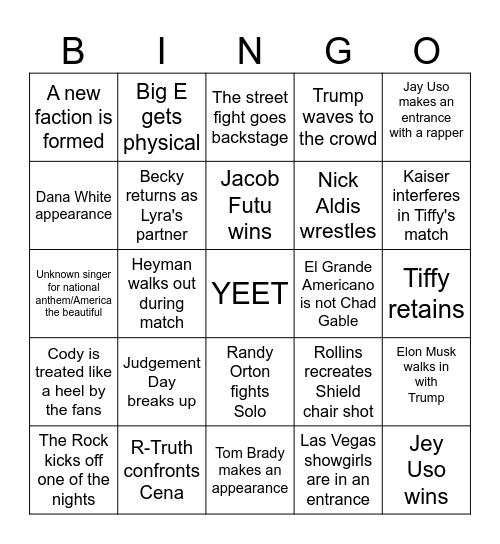 WrestleMania 41 Bingo Card