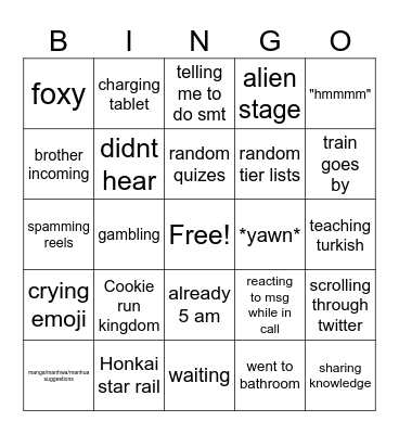 Azra Bingo Card