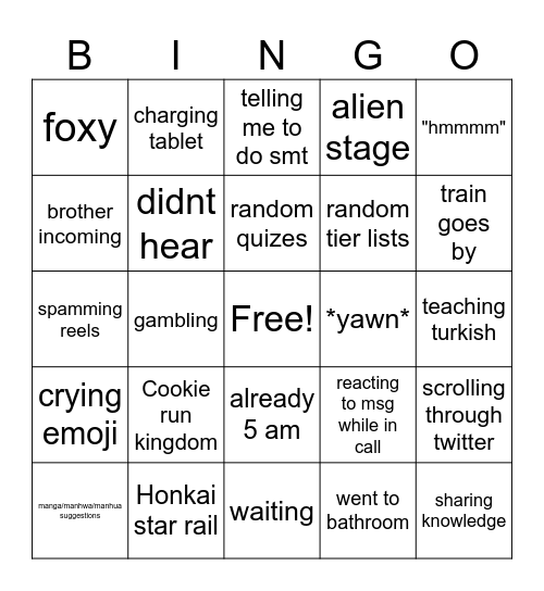 Azra Bingo Card