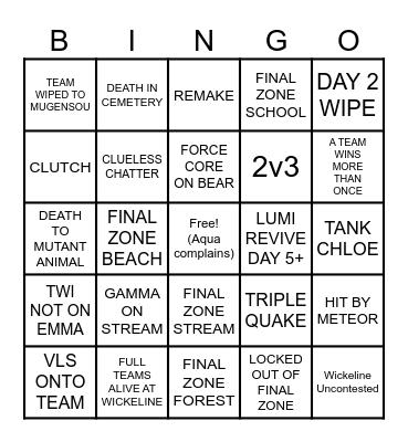 ERCS QUALIFIERS Bingo Card