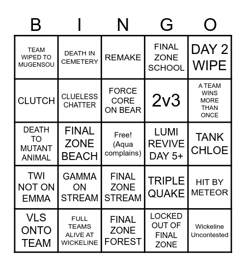 ERCS QUALIFIERS Bingo Card
