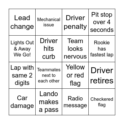 Race to Win! Bingo Card