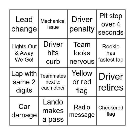 Race to Win! Bingo Card