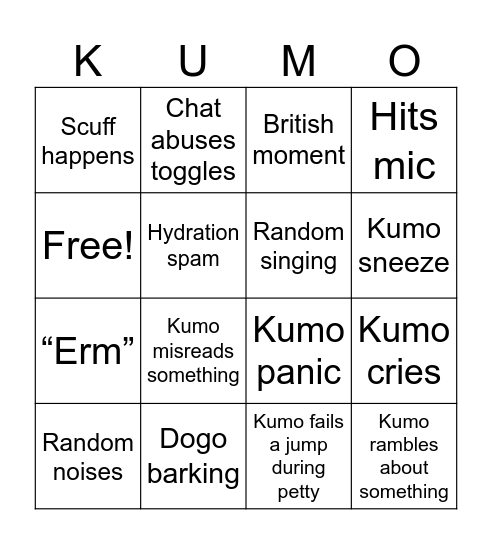 Kumo 2.0 debut Bingo Card