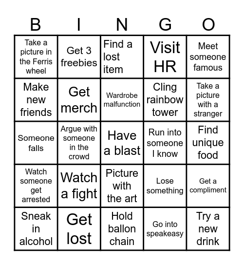 Coachella Bingo Card