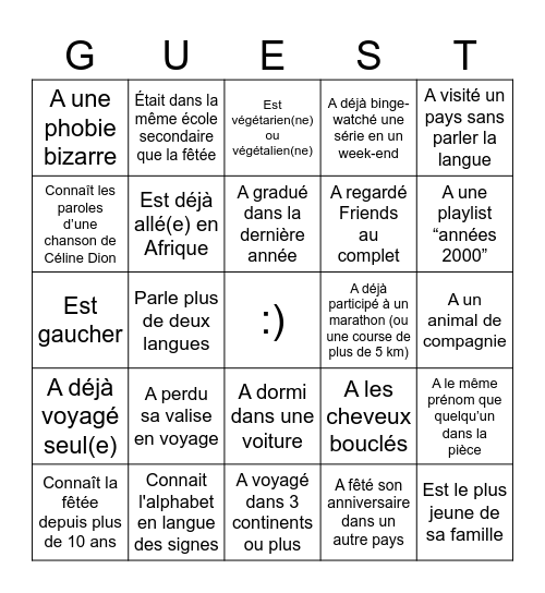 TROUVE QUELQU'UN QUI... Bingo Card