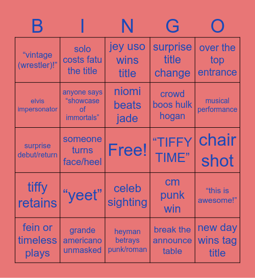 wrestlemania night 1 Bingo Card