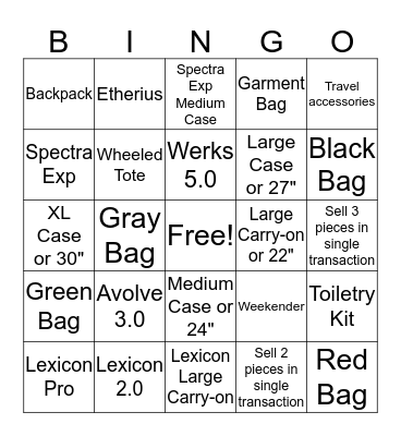 Travel Gear Bingo Card