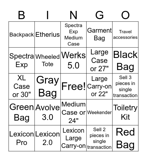 Travel Gear Bingo Card