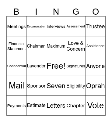 Outreach Bingo Card