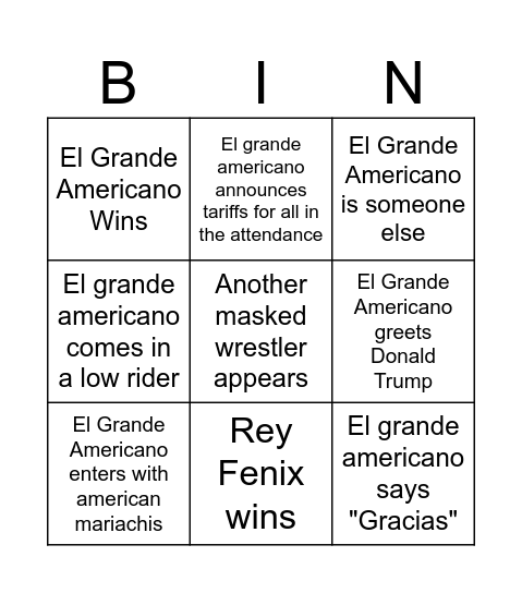 Fenix vs EL GRANDE AMERICANO Bingo Card