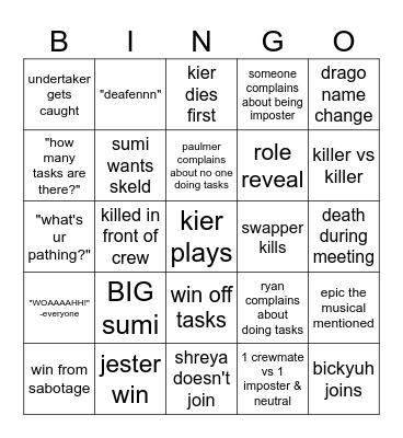 KIERS MODDED AMONG US Bingo Card