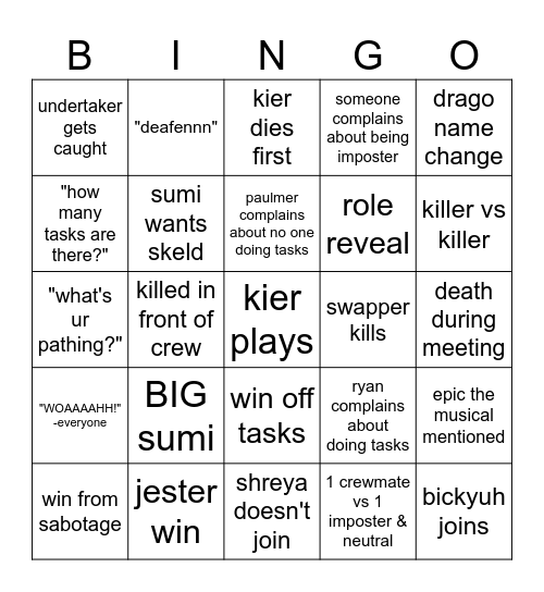 KIERS MODDED AMONG US Bingo Card