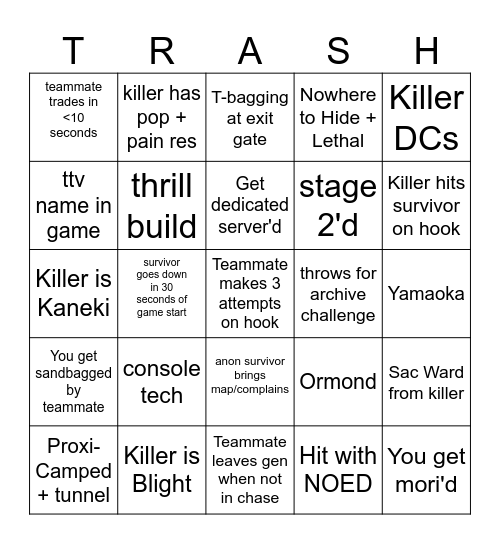 Ultimate DBD Bingo Card