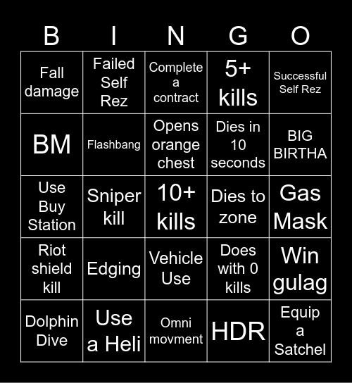 Warzone 2.0 bingo (Credits to: Big Puffer) Bingo Card