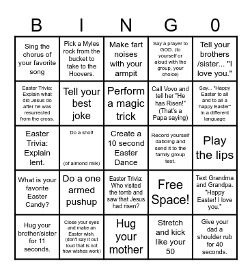 Easter Vocabulary Bingo Card